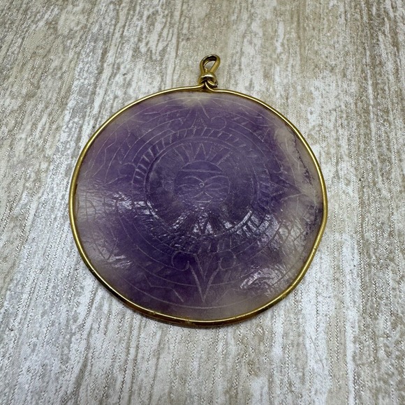 MEXICO Vintage Mayan Aztec Sun Dial Calendar Pendant‎ Purple - Picture 1 of 5